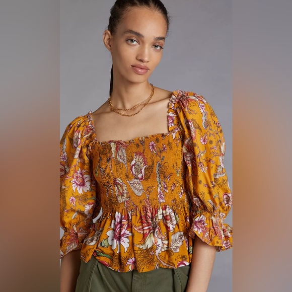 Anthropologie Tops - Anthropologie Smocked Sweetheart Blouse